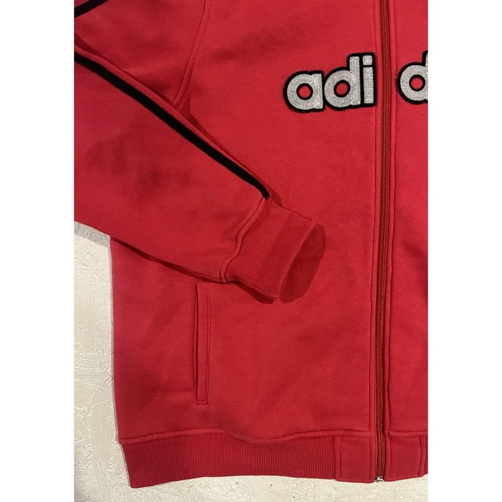 Vintage‎ 3 Strips Label ADIDAS Embroidered Zippered Hooded Sweatshirt Mens 2XL